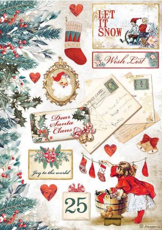 Stamperia A4 Rice Paper - Romantic Christmas LET IT SNOW (DFSA4614)